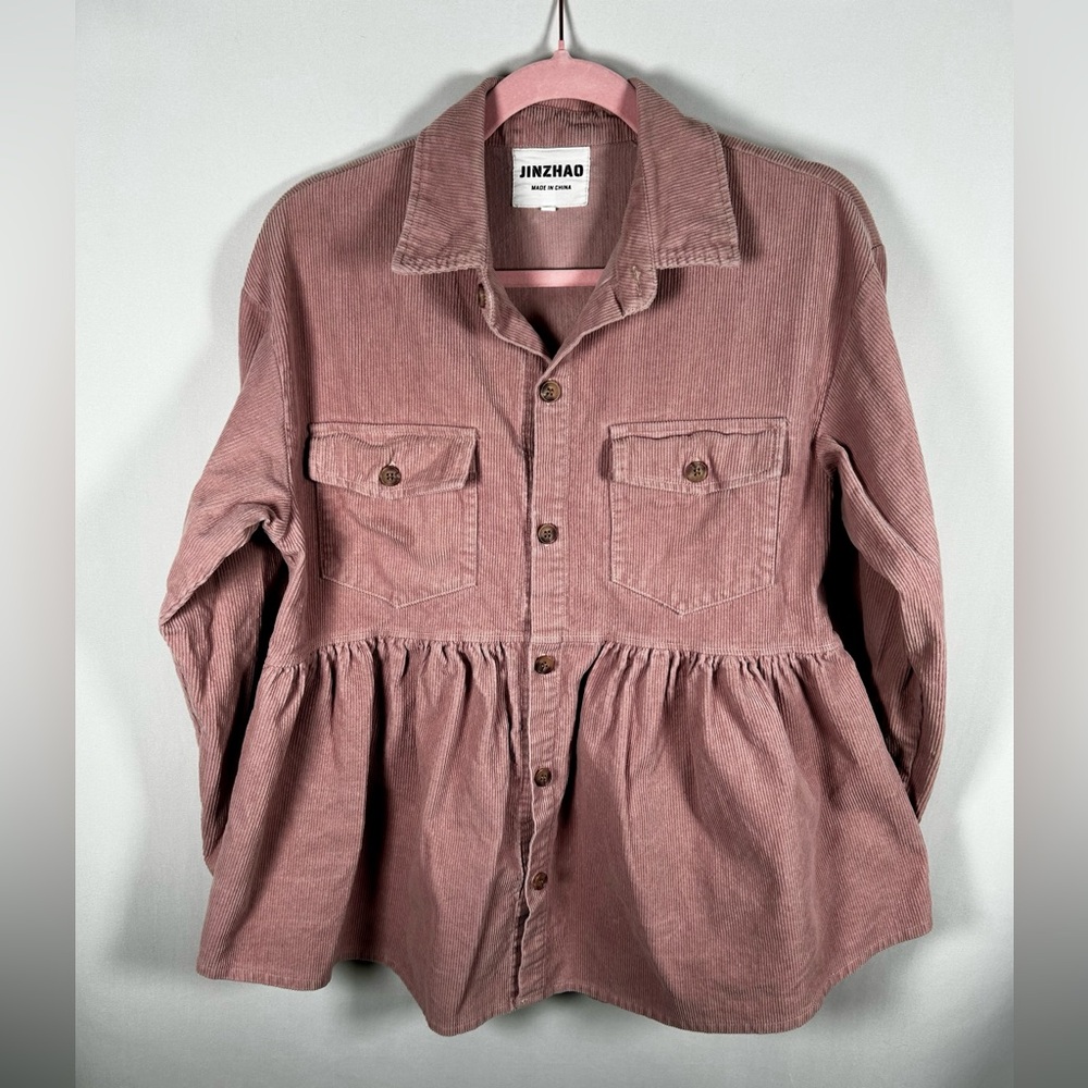 JINZHAO Blush Pink Button-Up Peplum Shirt